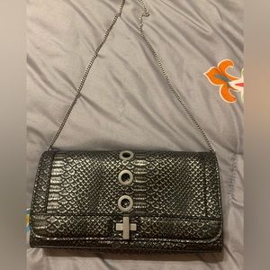 INC snakeskin print purse with metal strap